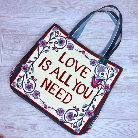 Brighton Bella Tile Tote bag purse “ all you need is love “ beach bag - Picture 11 of 12